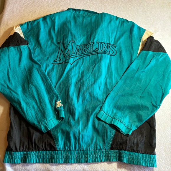 Vintage Starter Florida Marlins MLB Windbreaker Jacket Teal Black Mens L Miami - Picture 7 of 8